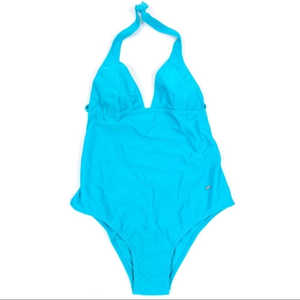 Agua Doce one piece swim suit plunge neck blue